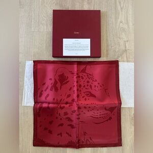 NIB Cartier 16.5”x16.5” Panther Silk Square Scarf w/ Box